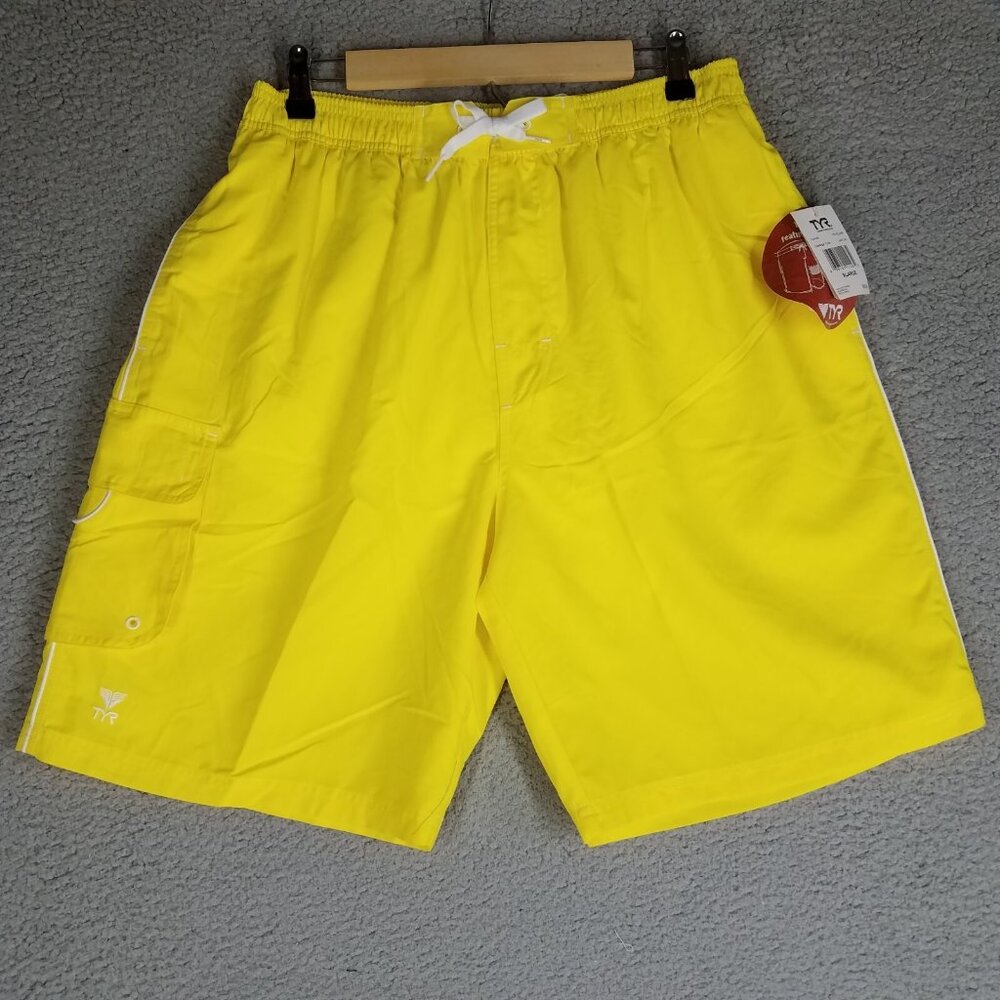 NEW TYR Challenger Swim Trunks Adult XL Yellow Boxer Liner Shorts Beach Casual